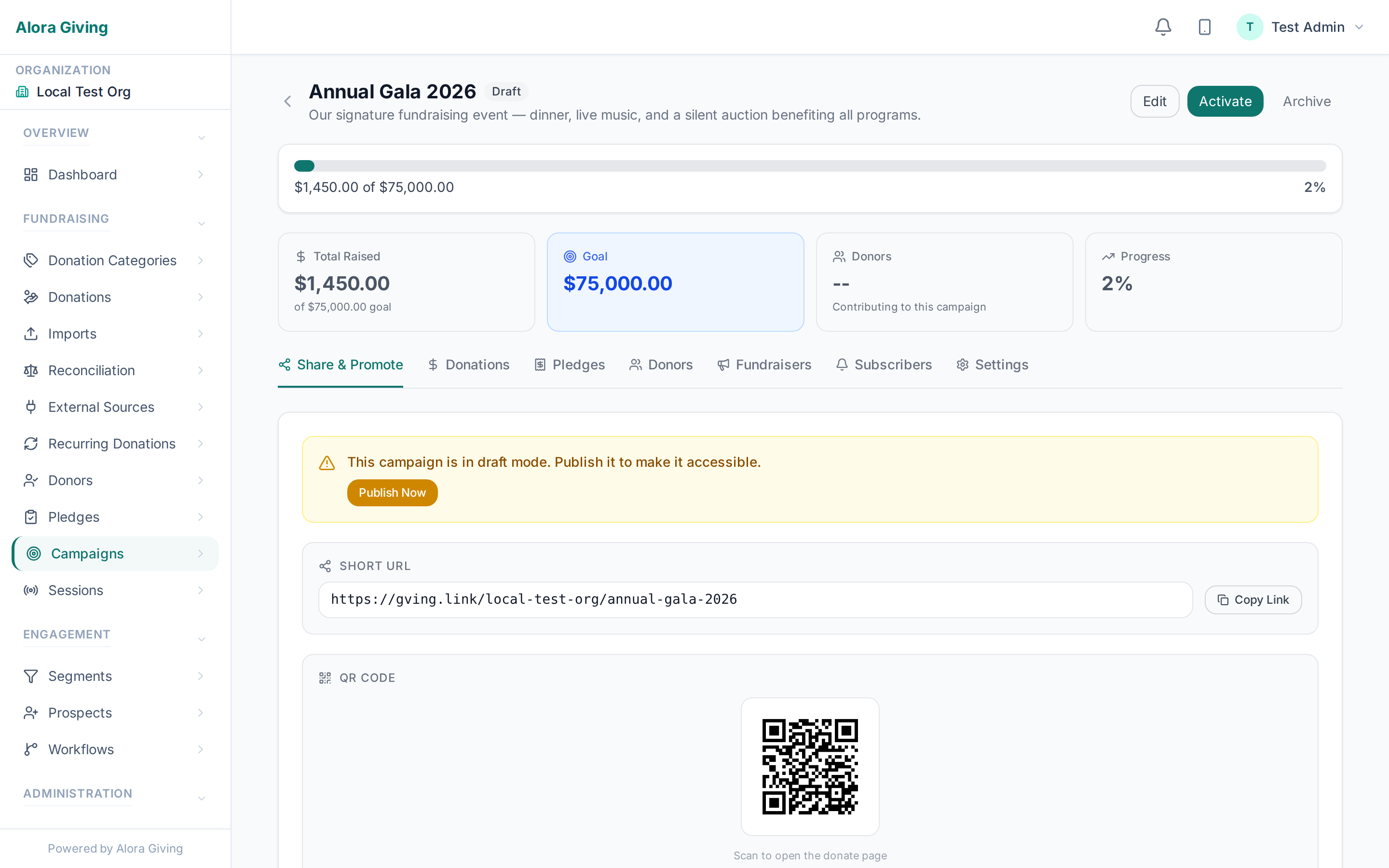 Campaign detail with QR code