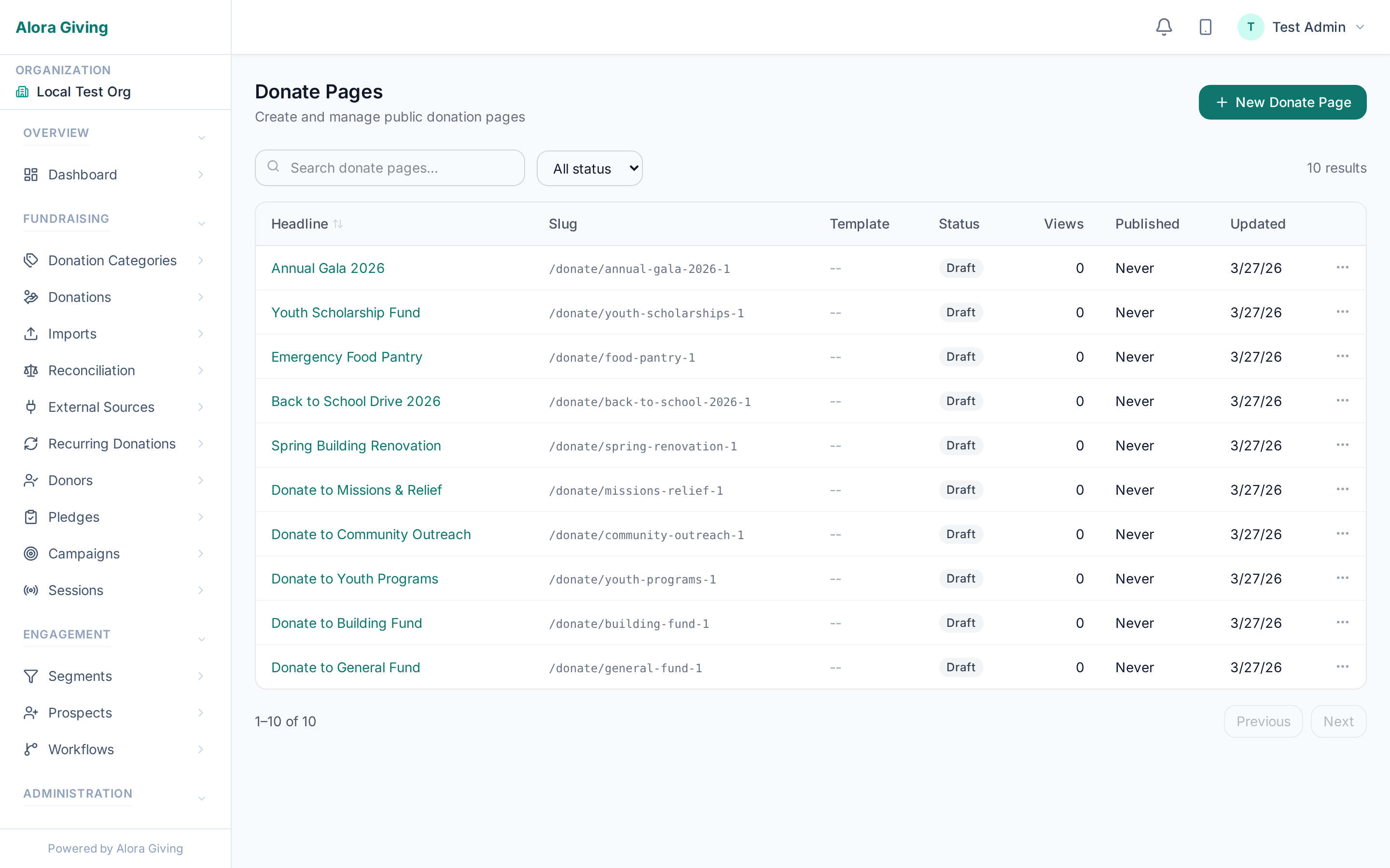 Donate page management