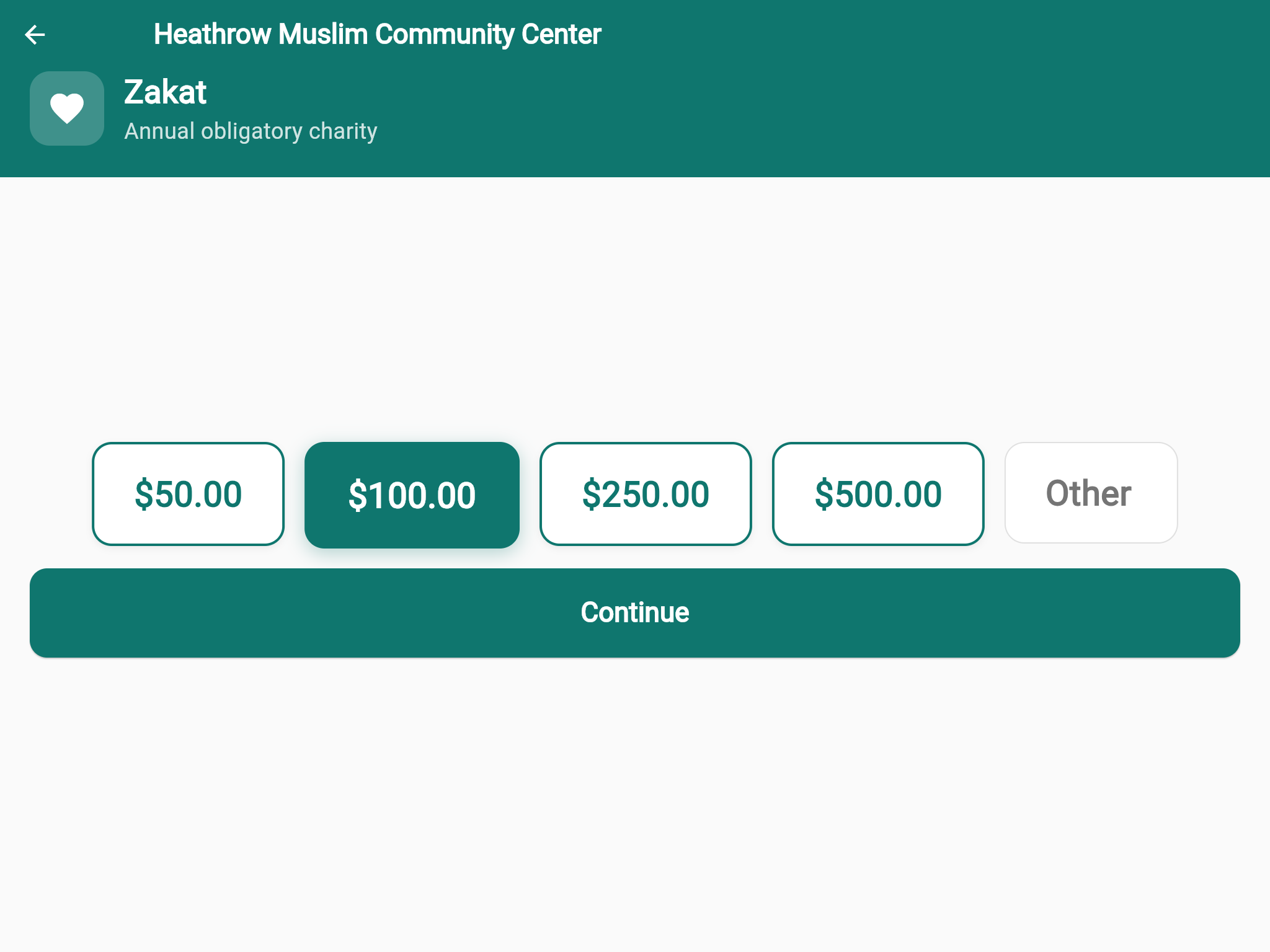 Kiosk amount selection with $100 highlighted