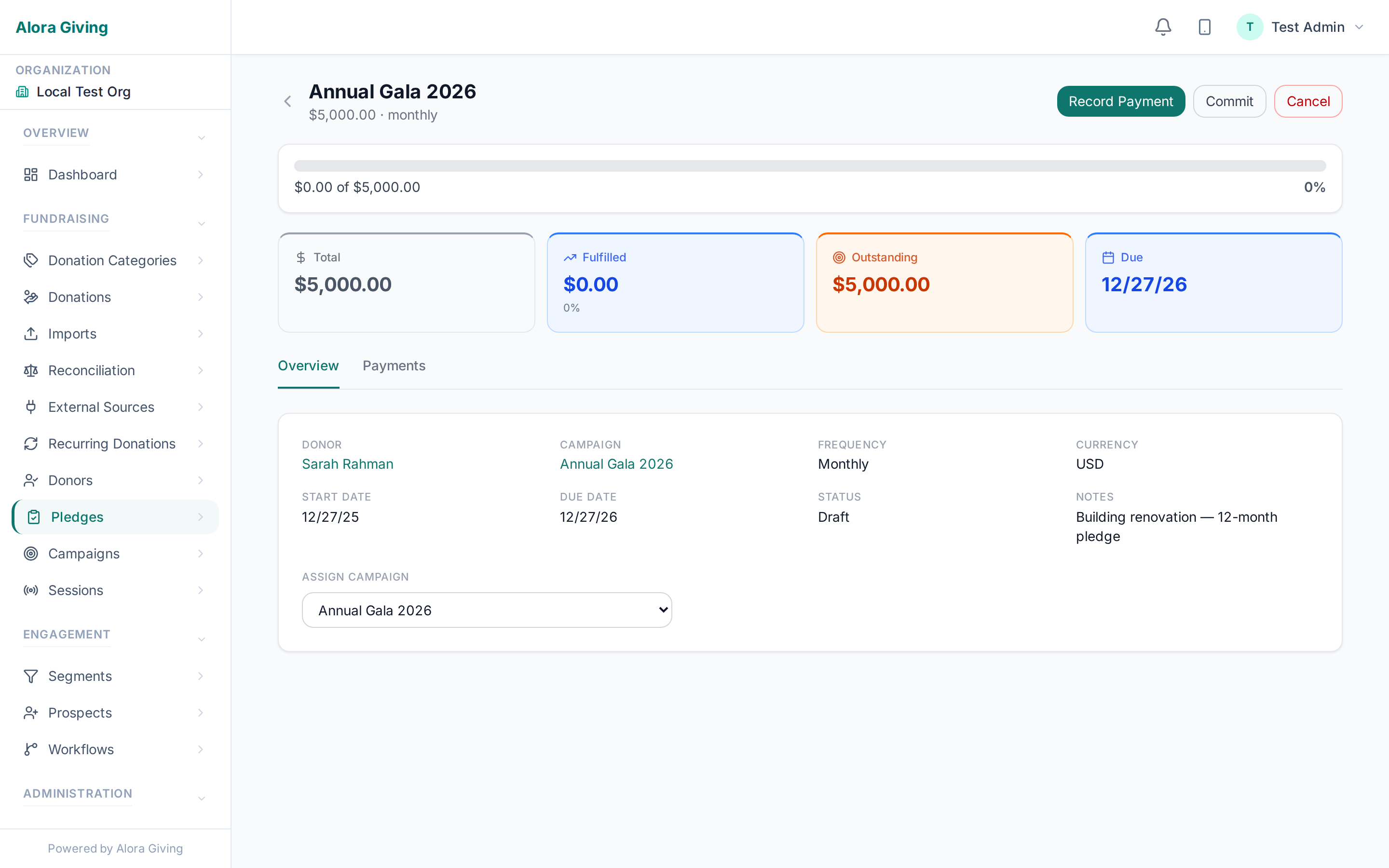 Pledge fulfillment detail