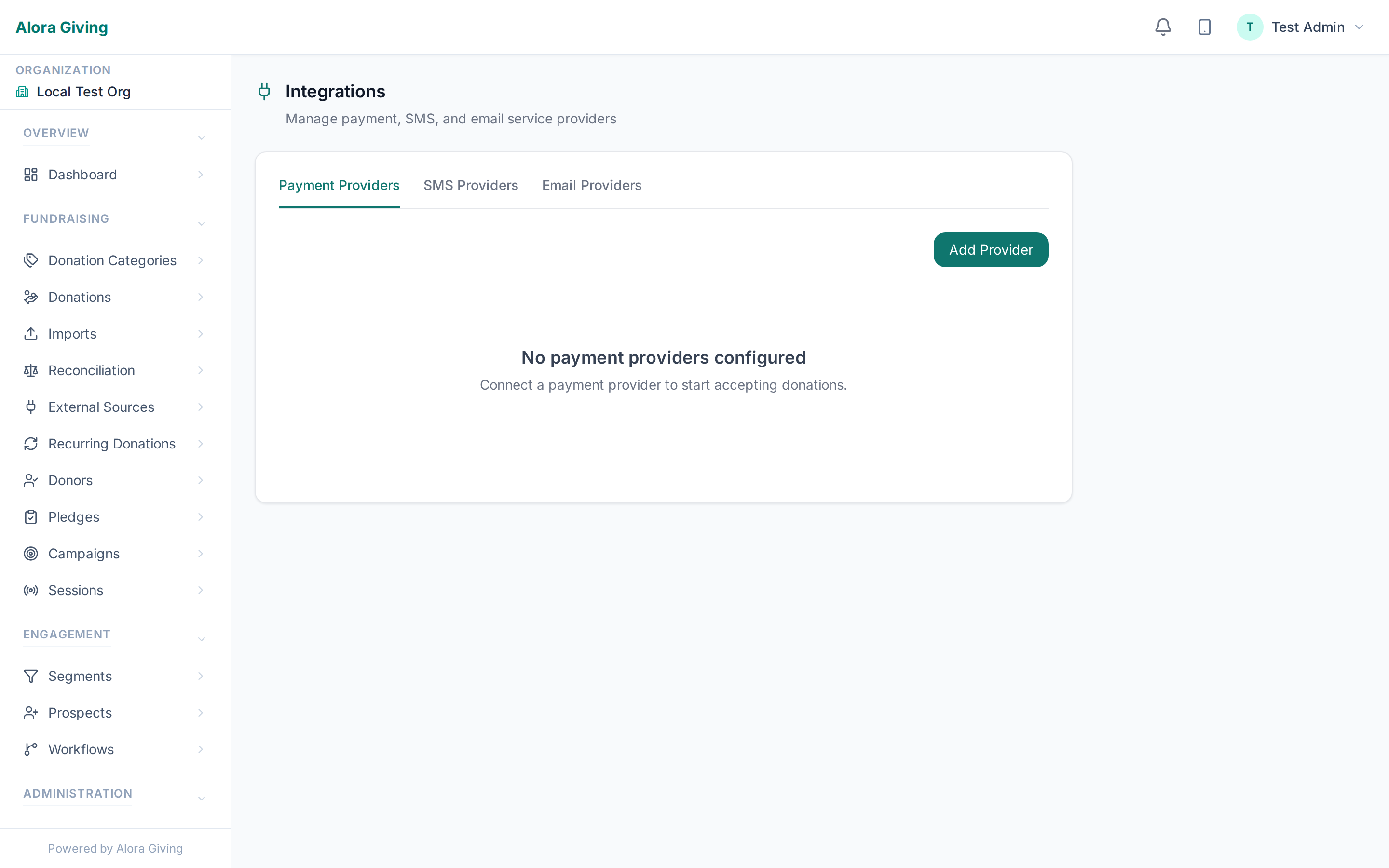 Payment and SMS provider configuration